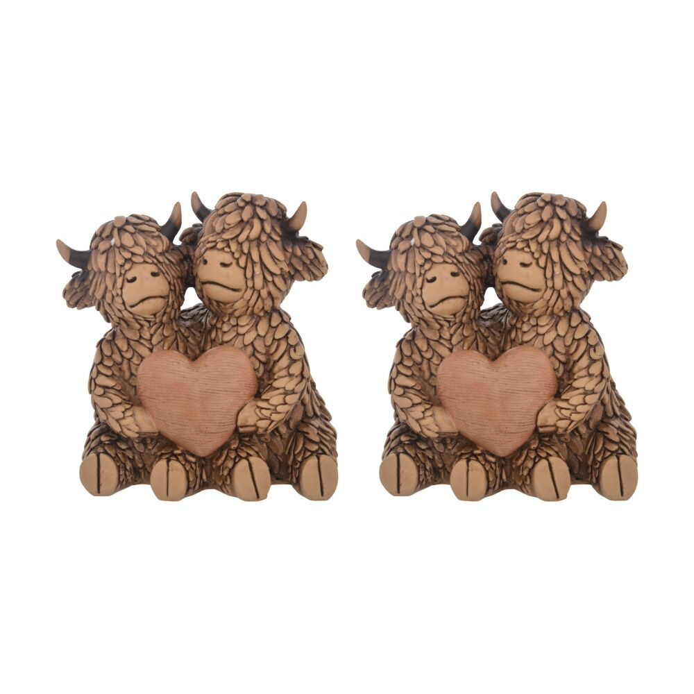 2PK Gibson Gifts Hughie Highland Cows True Love Figurine Brown Polyresin Decor