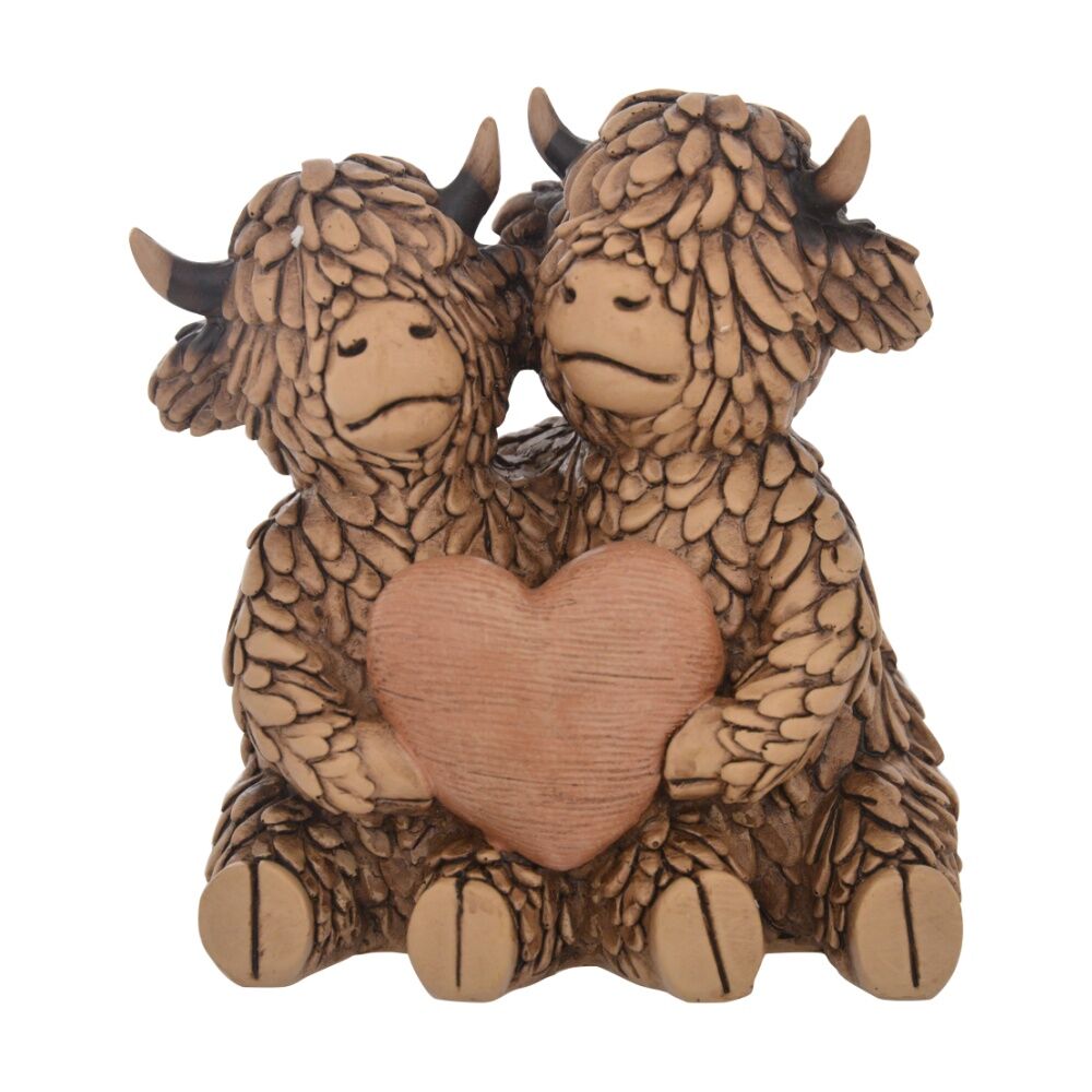 2PK Gibson Gifts Hughie Highland Cows True Love Figurine Brown Polyresin Decor
