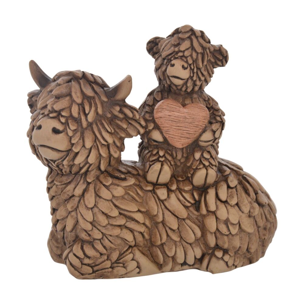 2PK Gibson Gifts Hughie Highland Cow Pair Brown Resin Figurine Decorative