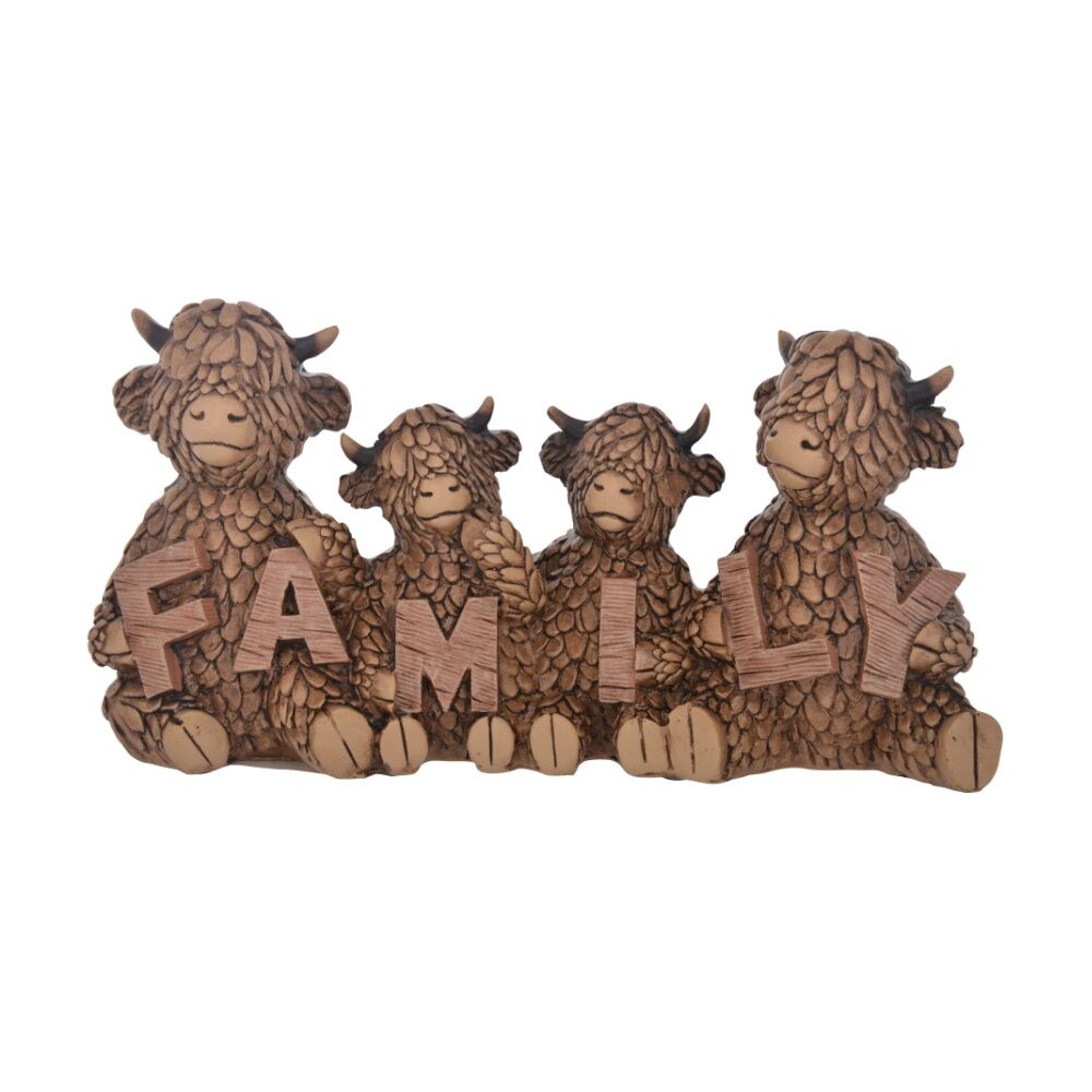 Gibson Gifts Hughie Highland Cow Family Brown Resin Figurine Ornament