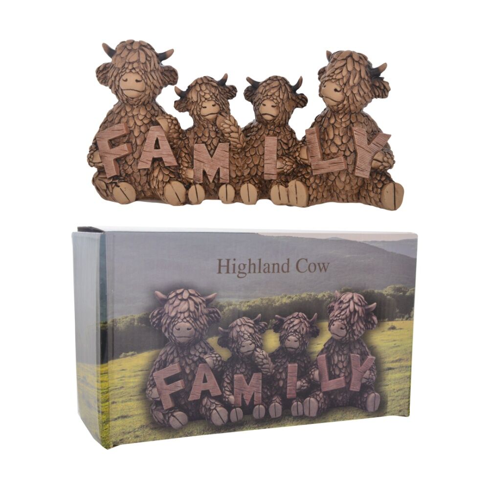 Gibson Gifts Hughie Highland Cow Family Brown Resin Figurine Ornament