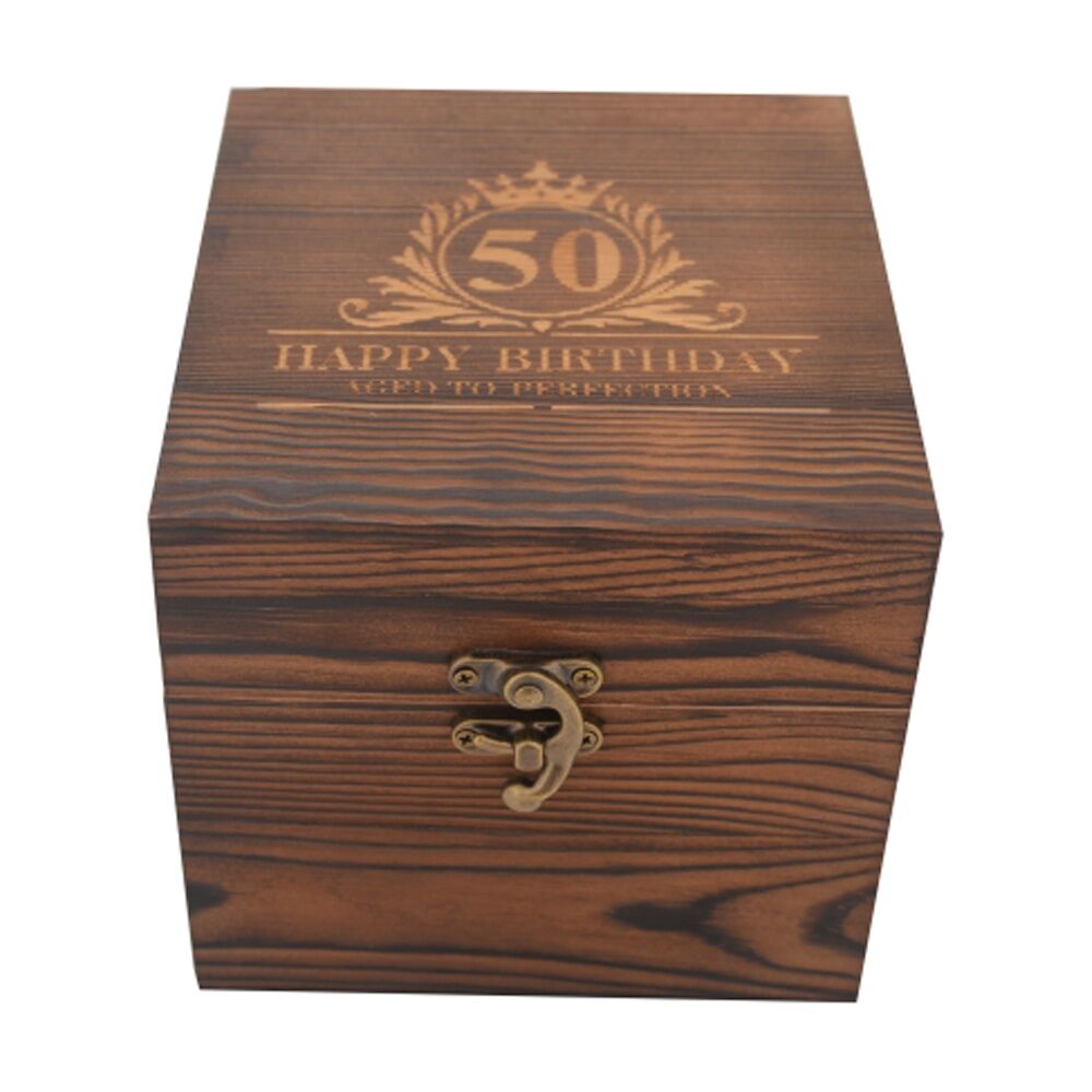 Gibson Gifts 50th Birthday Glass Coaster Set Whiskey Burnt Wood