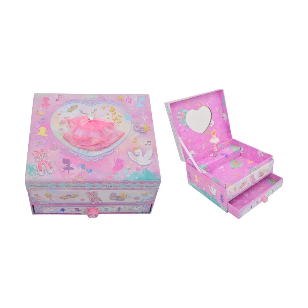 Gibson Gifts Musical Jewellery Box With Drawer Pink Ballet Themed Storage