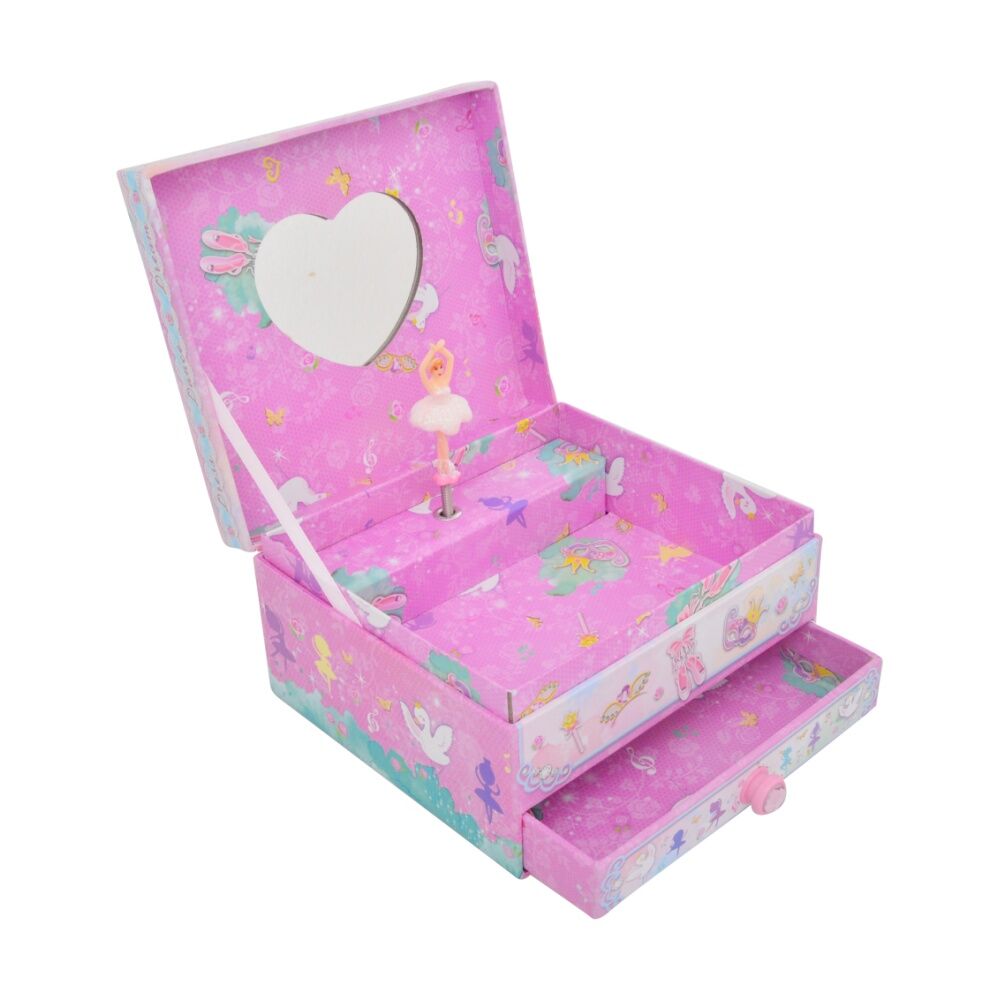 2PK Gibson Gifts Musical Jewellery Box With Drawer Pink Ballet Themed Storage