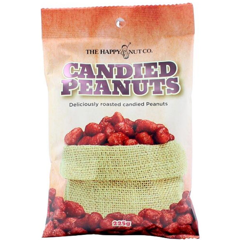 12PK The Happy Nut Co Candied Roasted Peanuts Ready To Eat Snack 225g