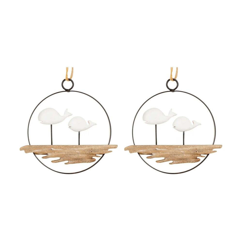 2PK 12cm Timber Ring Wall-Mount Hanging Home Decor Whale/Bird Assorted