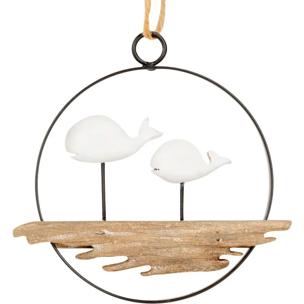 2PK 12cm Timber Ring Wall-Mount Hanging Home Decor Whale/Bird Assorted