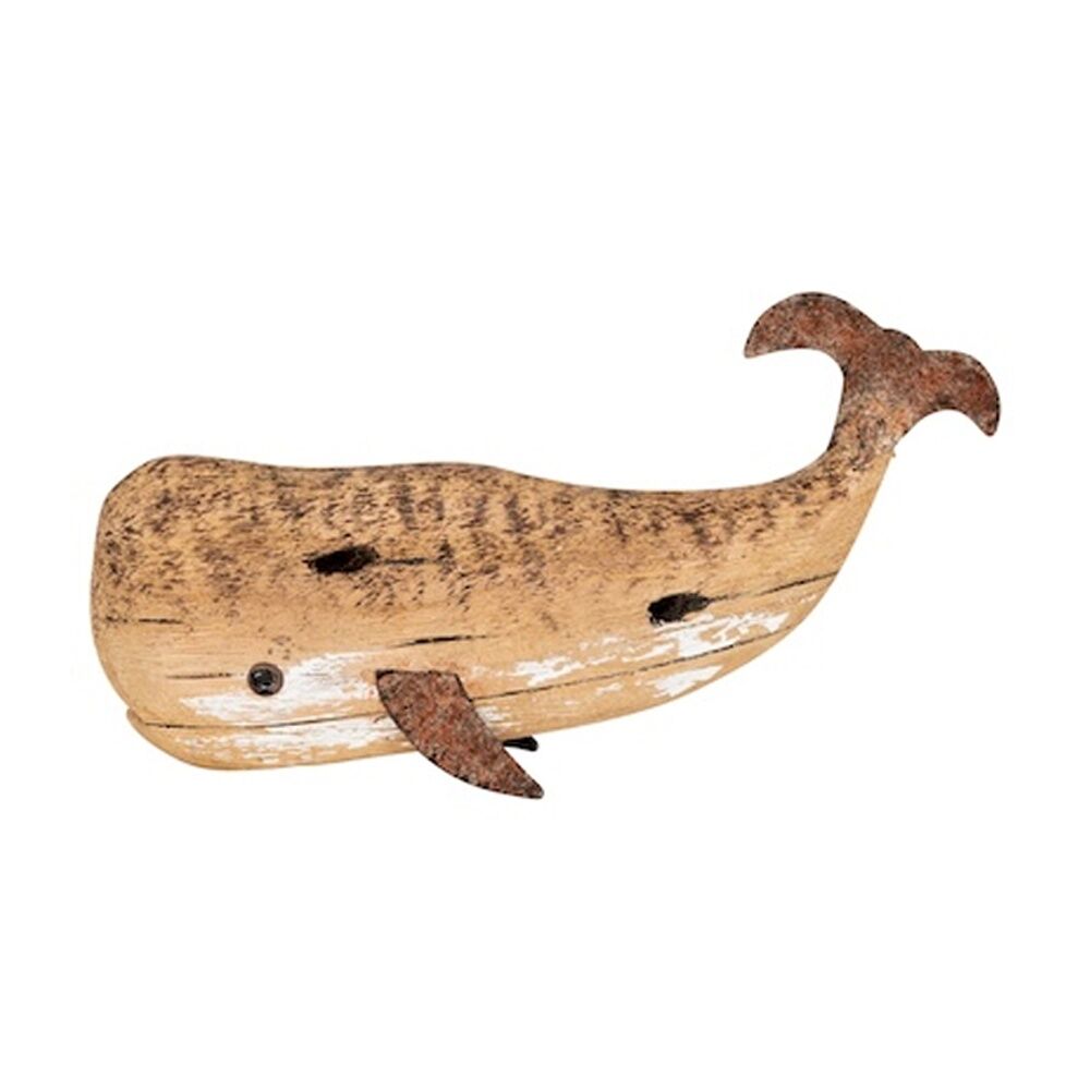 2PK Small Timber Whale Indoor/Outdoor Coastal Home Decor Ornament 21.8x8.5x4.5cm