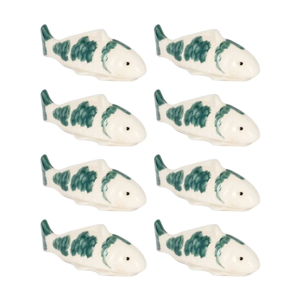 8PK Floating Koi Fish Decorative Ceramic Pond Ornament Green 11.4cm