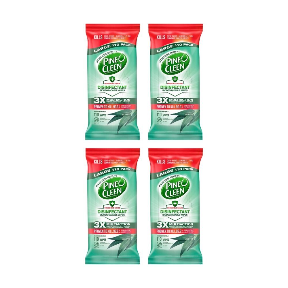 4x 110pc Pine O Cleen Pack Household Grade Disinfectant Wipes Eucalyptus Scent