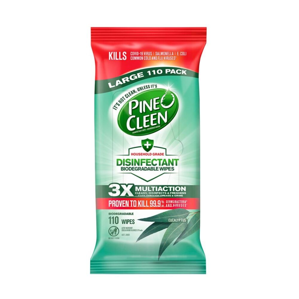 8x 110pc Pine O Cleen Pack Household Grade Disinfectant Wipes Eucalyptus Scent