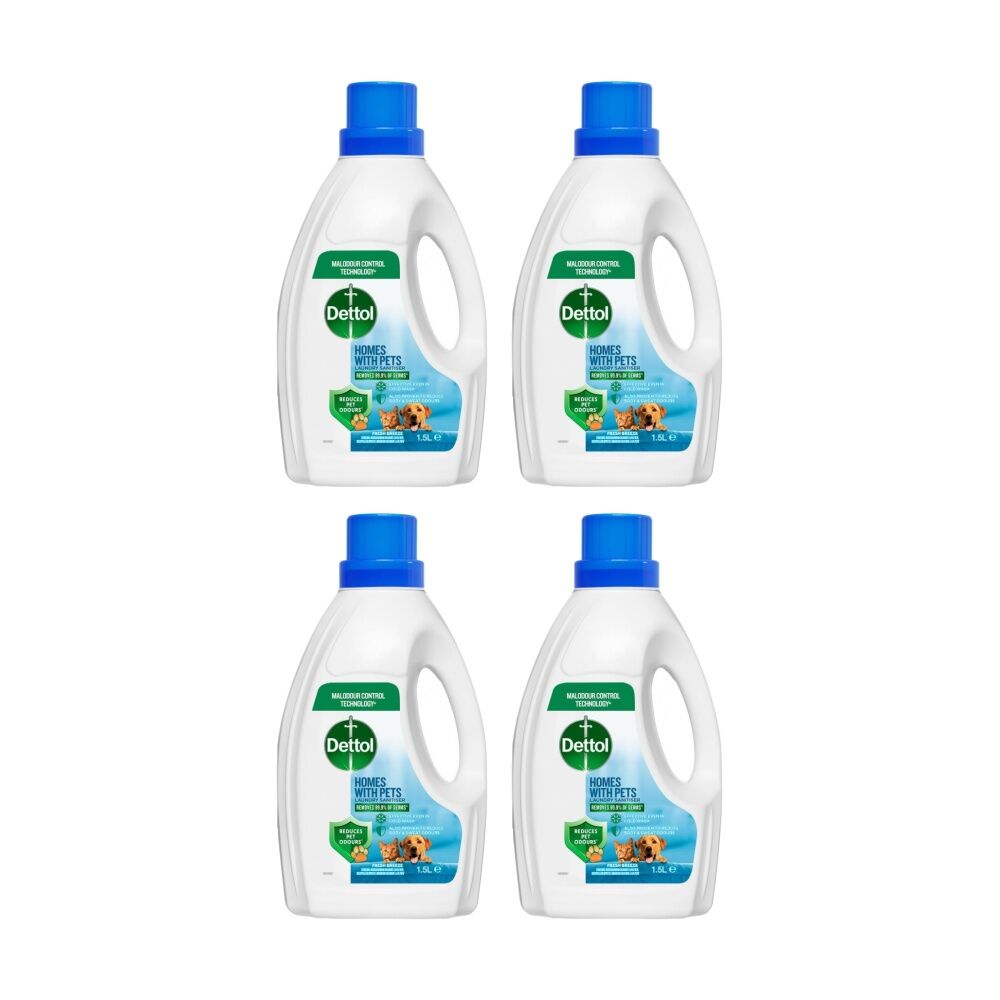 4PK Dettol Homes With Pets Laundry Sanitiser Fresh Breeze Fragrance 1.5L