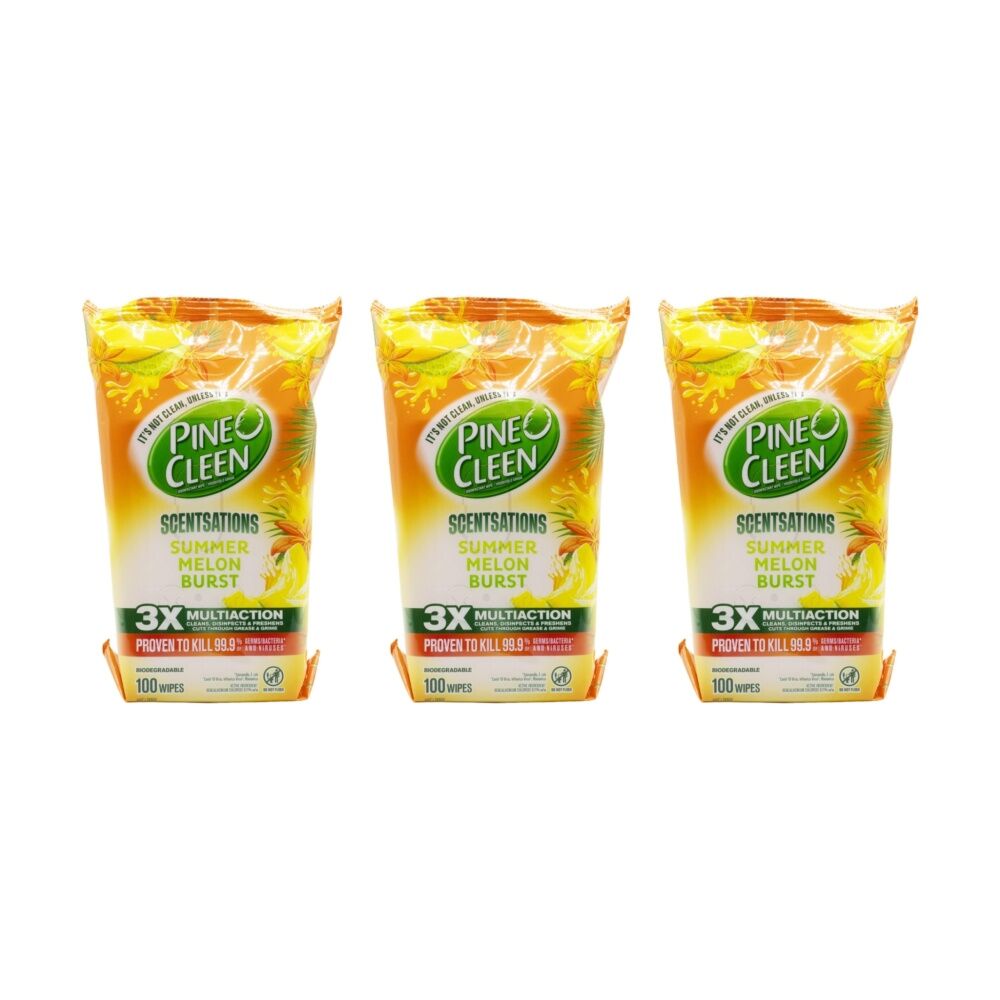 3x 100pc Pine O Cleen Disinfectant Wipes Set Summer Melon Burst Scent