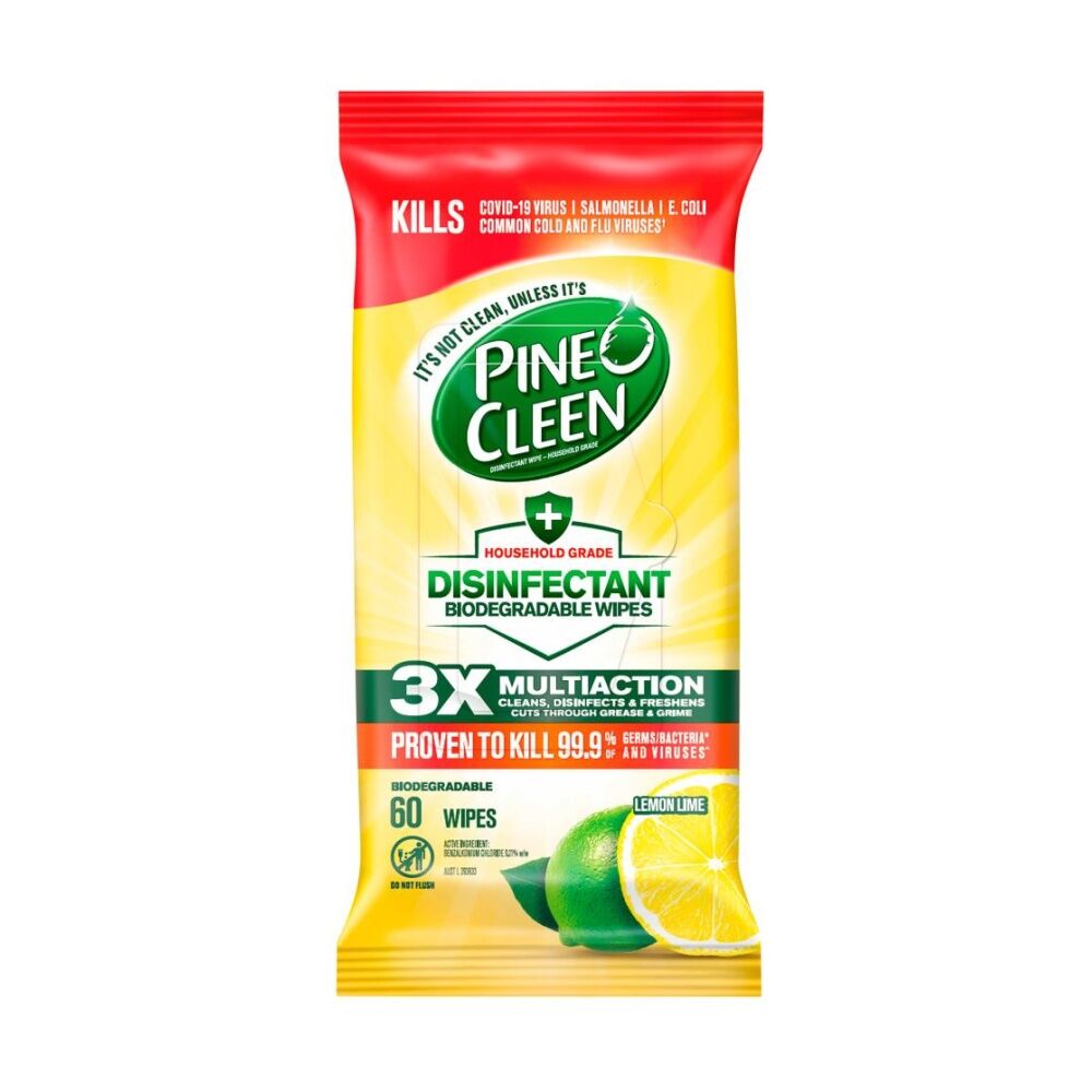 6x 60pc Pine O Cleen Disinfectant Wipes Set Biodegradable Lemon Lime Scent