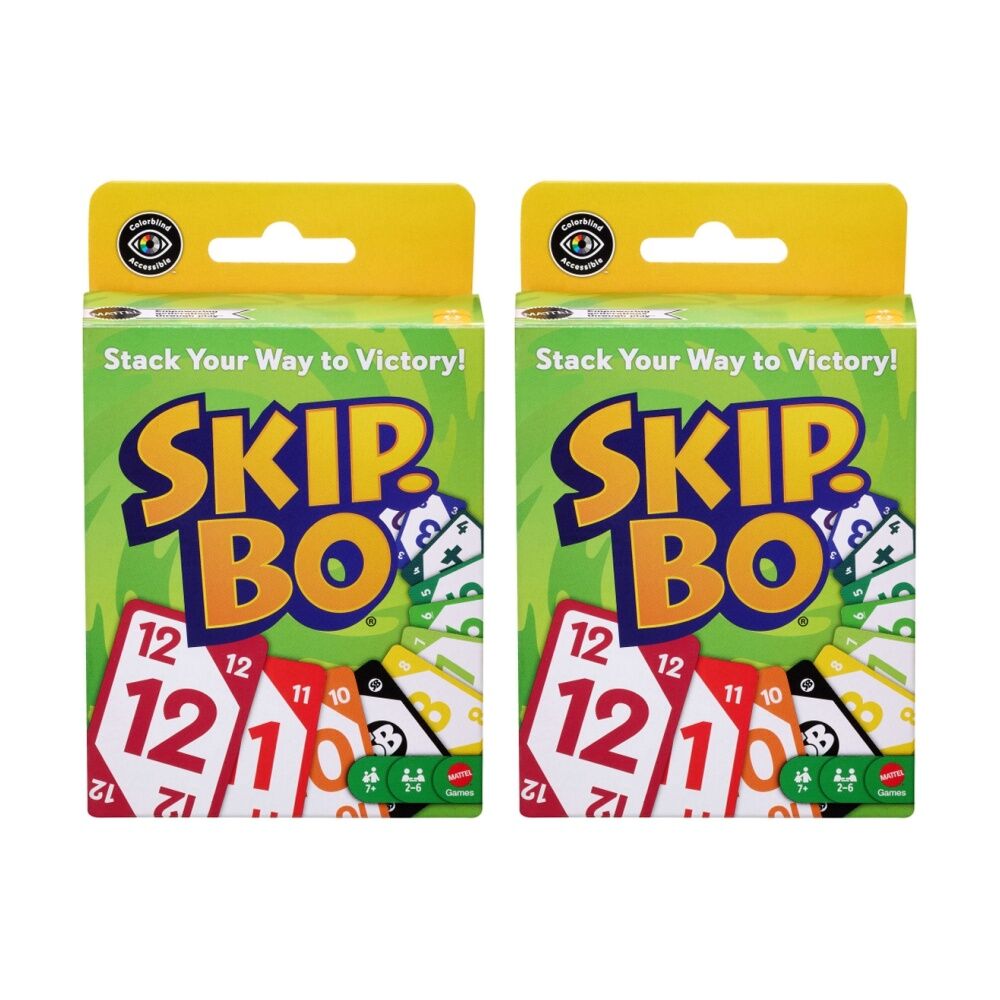 2PK Mattel Skip-Bo Kids/Family Travel/Party Card Stacking Game 2-6 Players 7y+