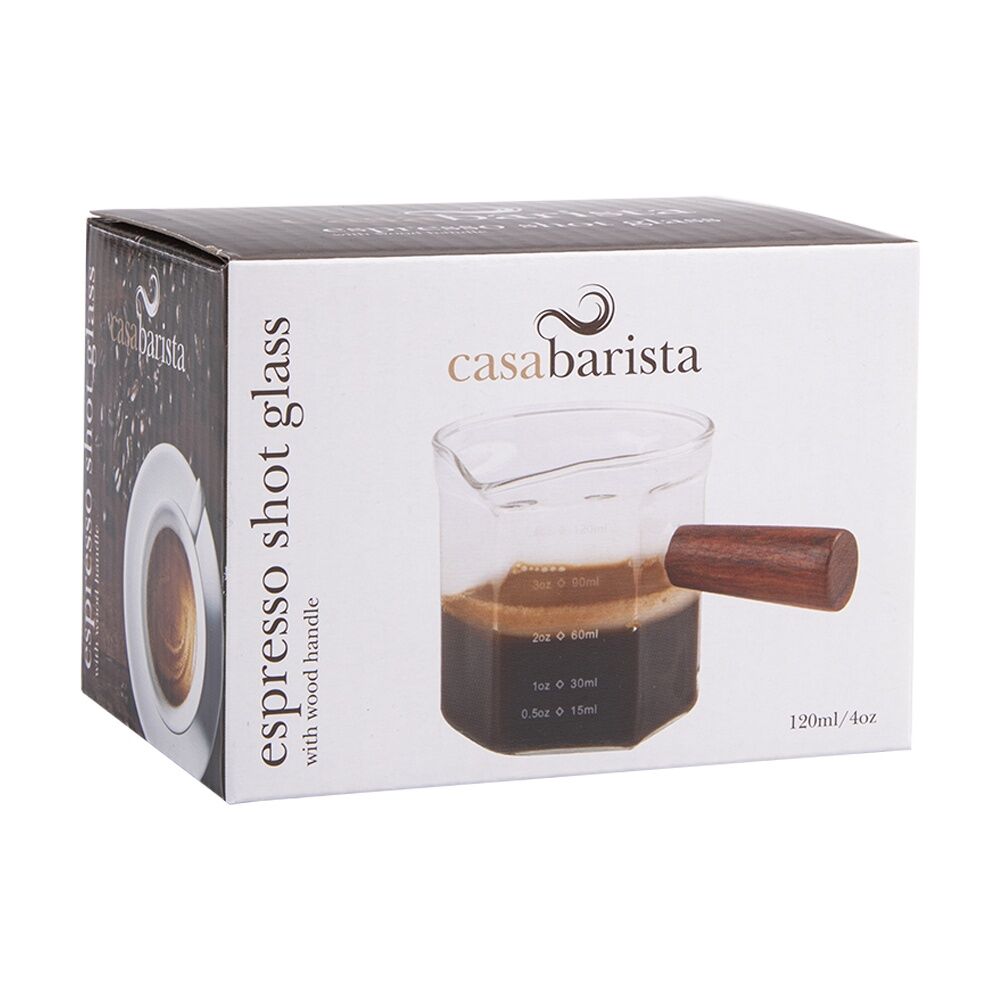 3PK Casabarista Espresso Shot Glass W/ Wooden Handle & Spout 120ml