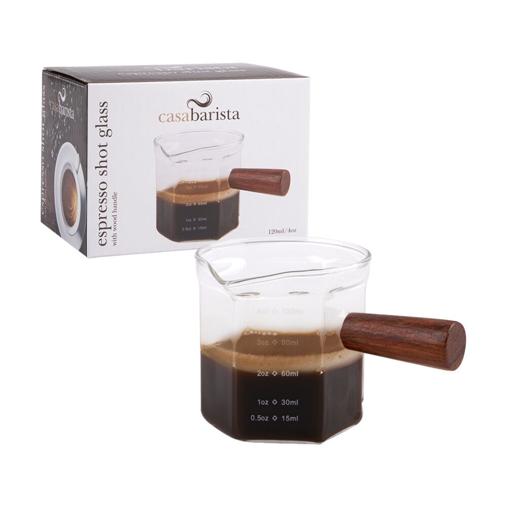 6PK Casabarista Espresso Shot Glass W/ Wooden Handle & Spout 120ml