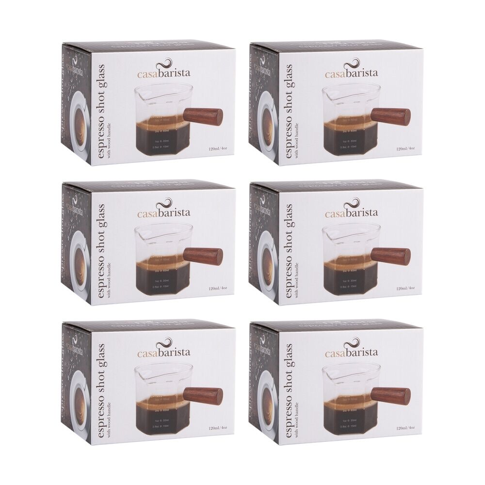 6PK Casabarista Espresso Shot Glass W/ Wooden Handle & Spout 120ml