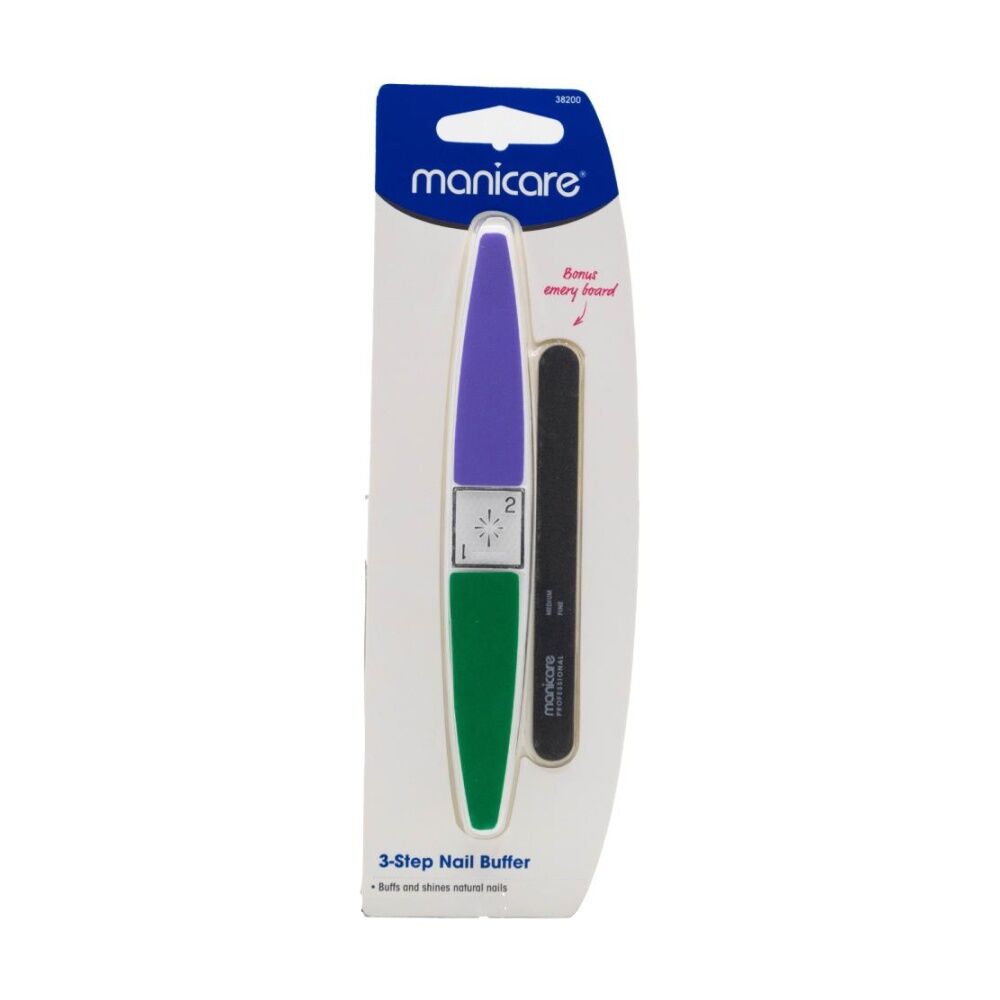 12PK Manicare 3 Step Buff & Shine Natural Buffer Nail Care Tool Multi Colour