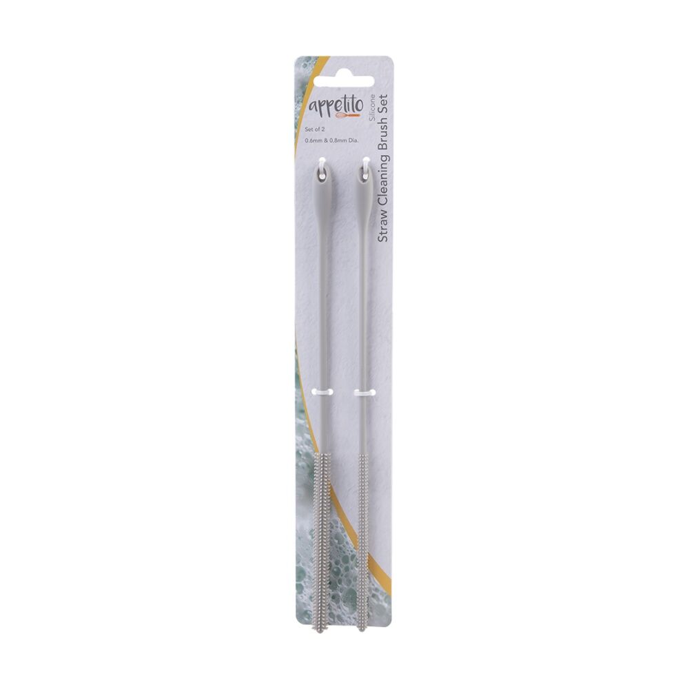 4x 2pc Appetito Silicone Straw Cleaning Brush Set 0.6mm & 0.8mm Light Grey