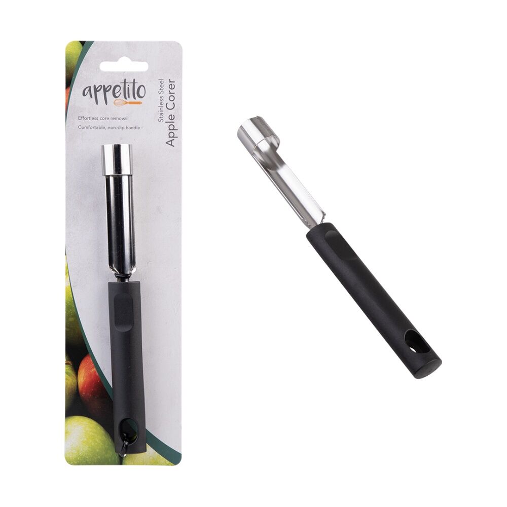Appetito Stainless Steel Apple Corer Kitchen Tool W/ Black Non-Slip Handle