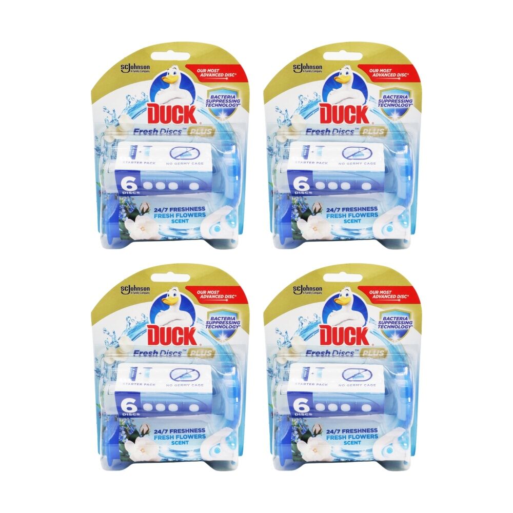 4x 6pc Duck Fresh Discs Plus Gel Toilet Cleaner Flower Scent Freshness