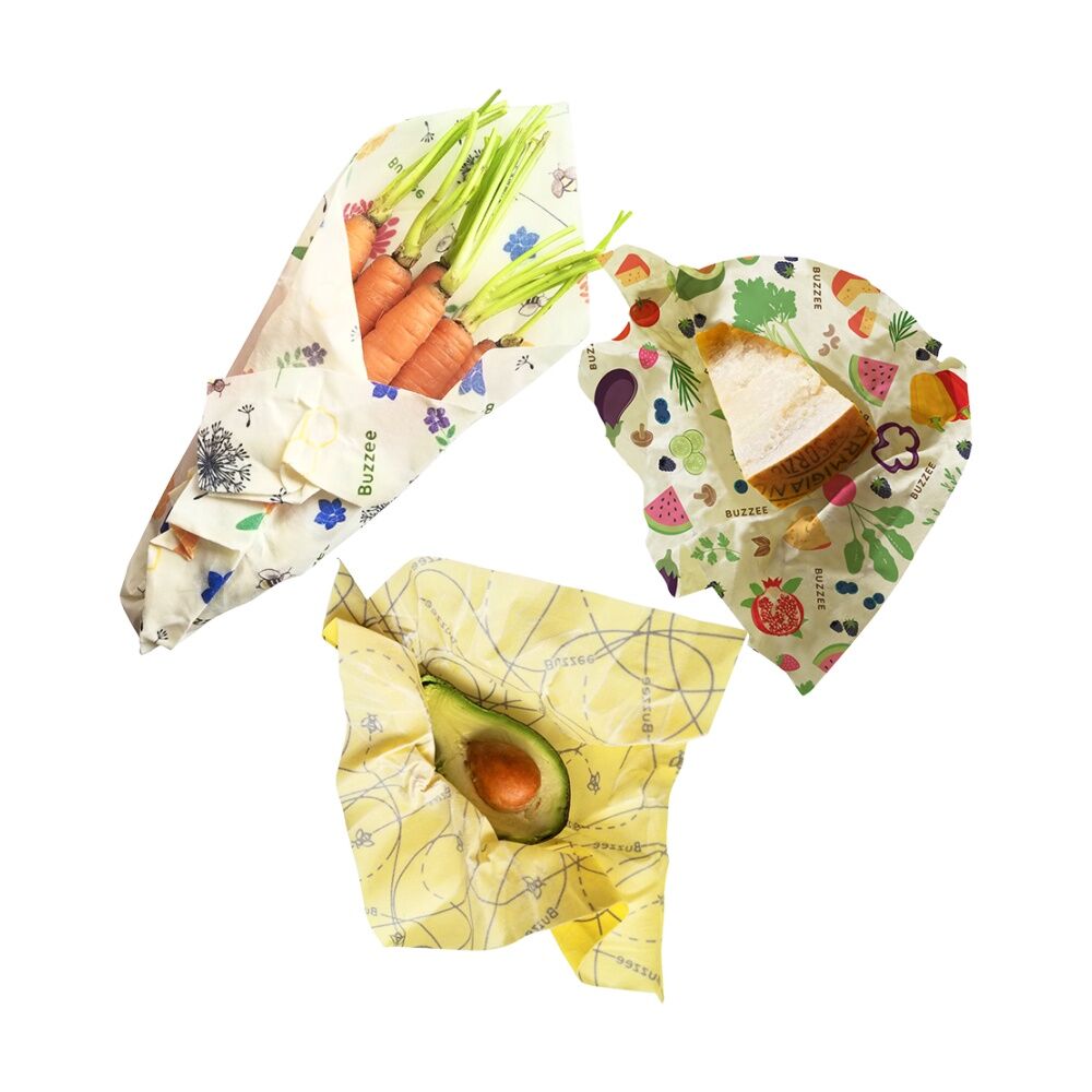 3pc Buzzee Reusable Organic Beeswax Wraps Kitchen Accessory Assorted Designs