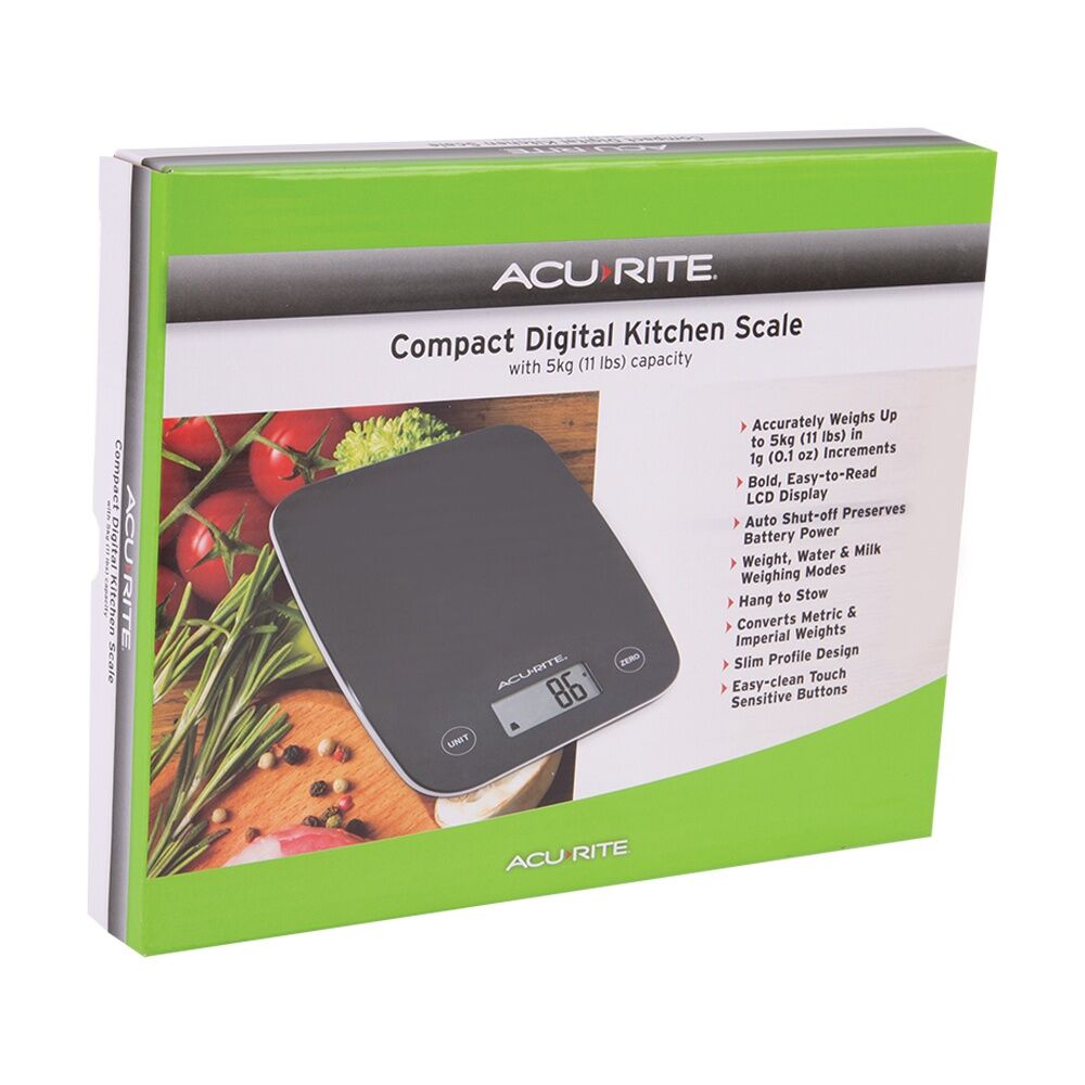 Acurite Compact Digital Kitchen Scale 5kg Capacity Black W/ LCD Display