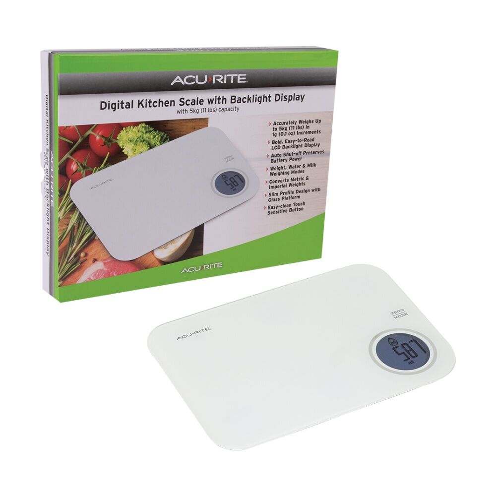 Acurite Stella Digital Kitchen Scale 5kg Capacity White W/ Backlight Display