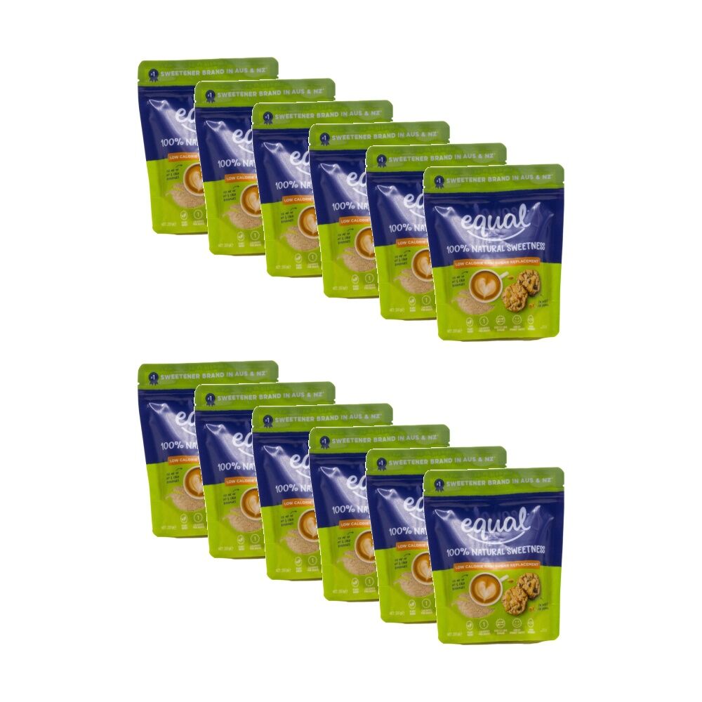 12PK Equal 100% Natural Sweetness Low Calorie Sugar Replacement 200g Raw
