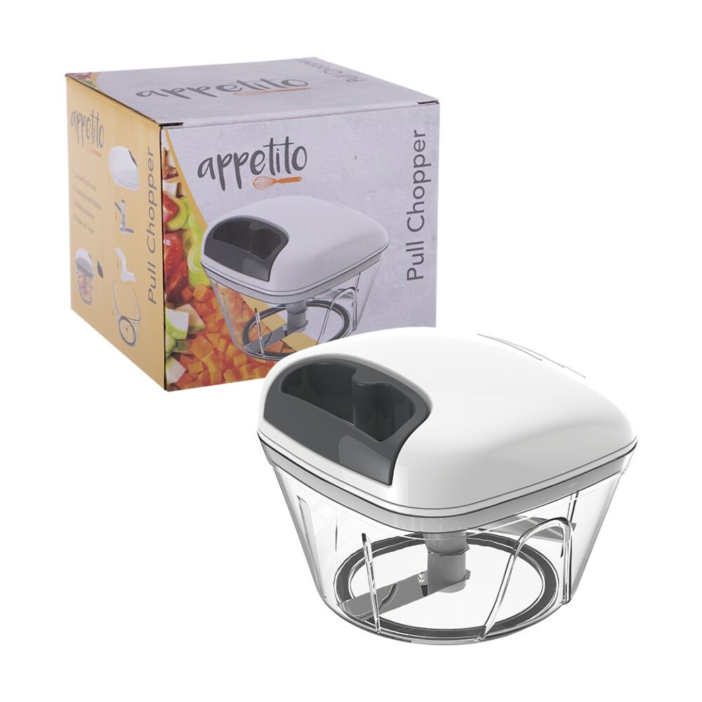 2PK Appetito Manual Cord Pull Vegetable Chopper Kitchen Tool White/Grey