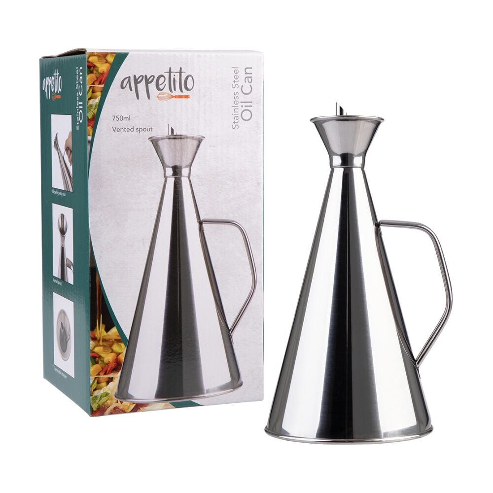 2PK Appetito Durable Stainless Steel Oil Can W/ Vented Spout 750ml