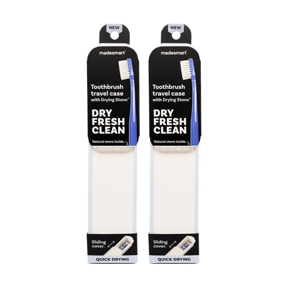 2PK Madesmart Antimicrobial Drying Stone Toothbrush Travel Case Blue
