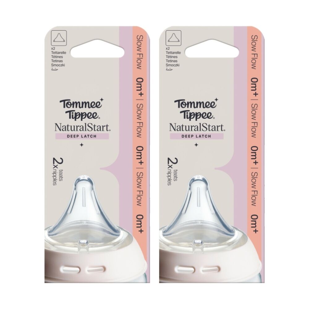 2x 2pc Tommee Tippee Natural Start Triangular Anti-Colic Breast Teats Slow 0m+