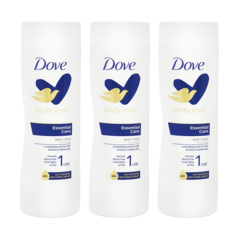 3PK Dove Body Love Essential Care Milk Moisturiser For Dry Skin 400ml