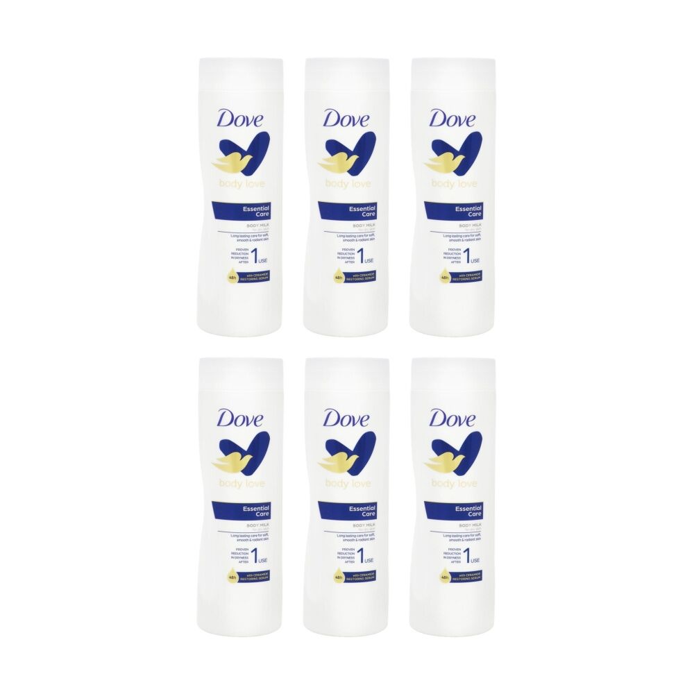 6PK Dove Body Love Essential Care Milk Moisturiser For Dry Skin 400ml