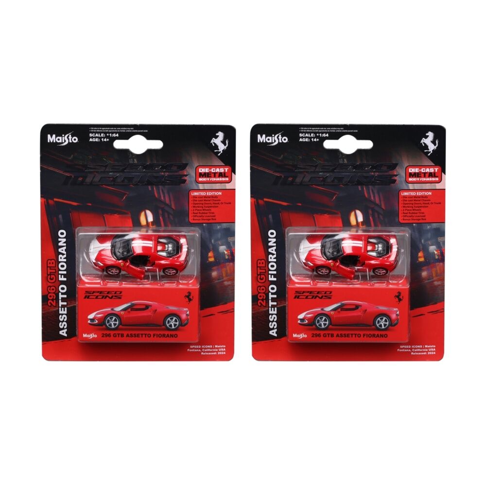2x 2pc Maisto Speed Icon Diecast Set 296 GTB Assetto Fiorano Model Cars