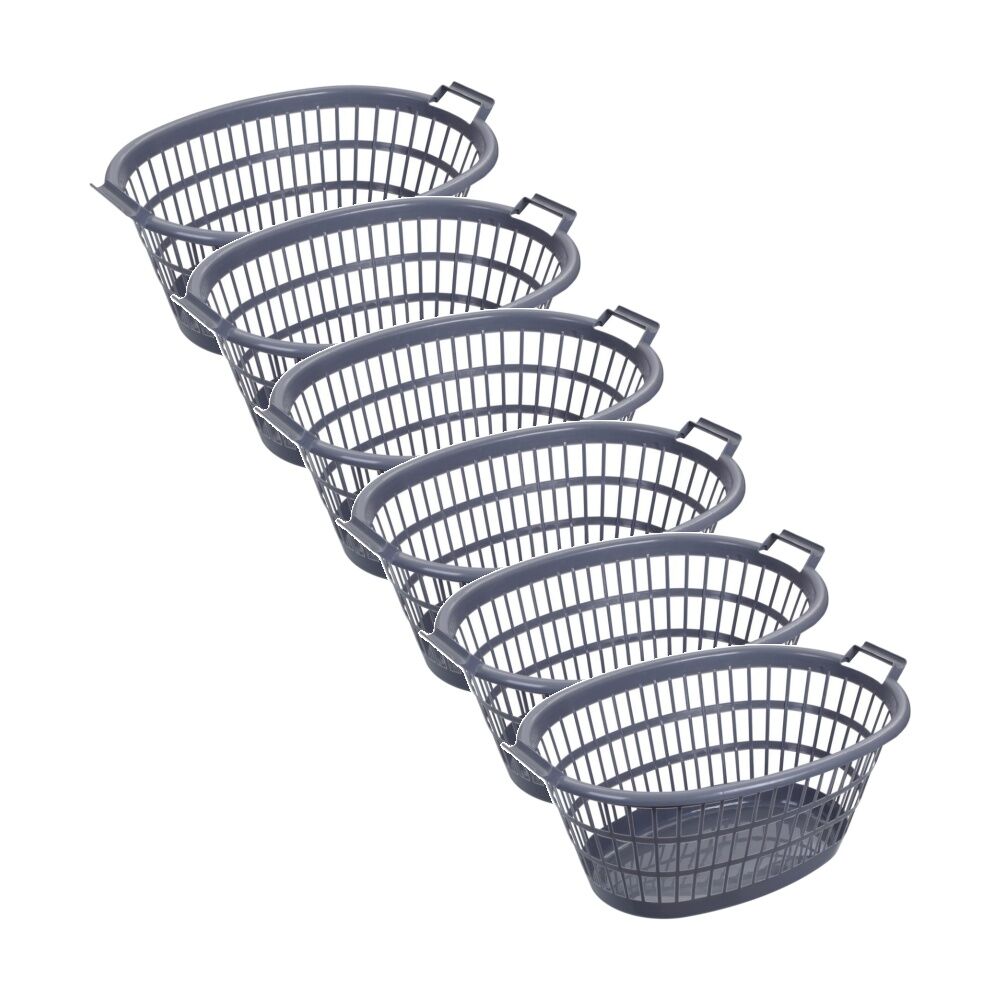 6x Boxsweden Oval Aerated Laundry/Clothing Carry Basket 63x43.5x27cm Assorted