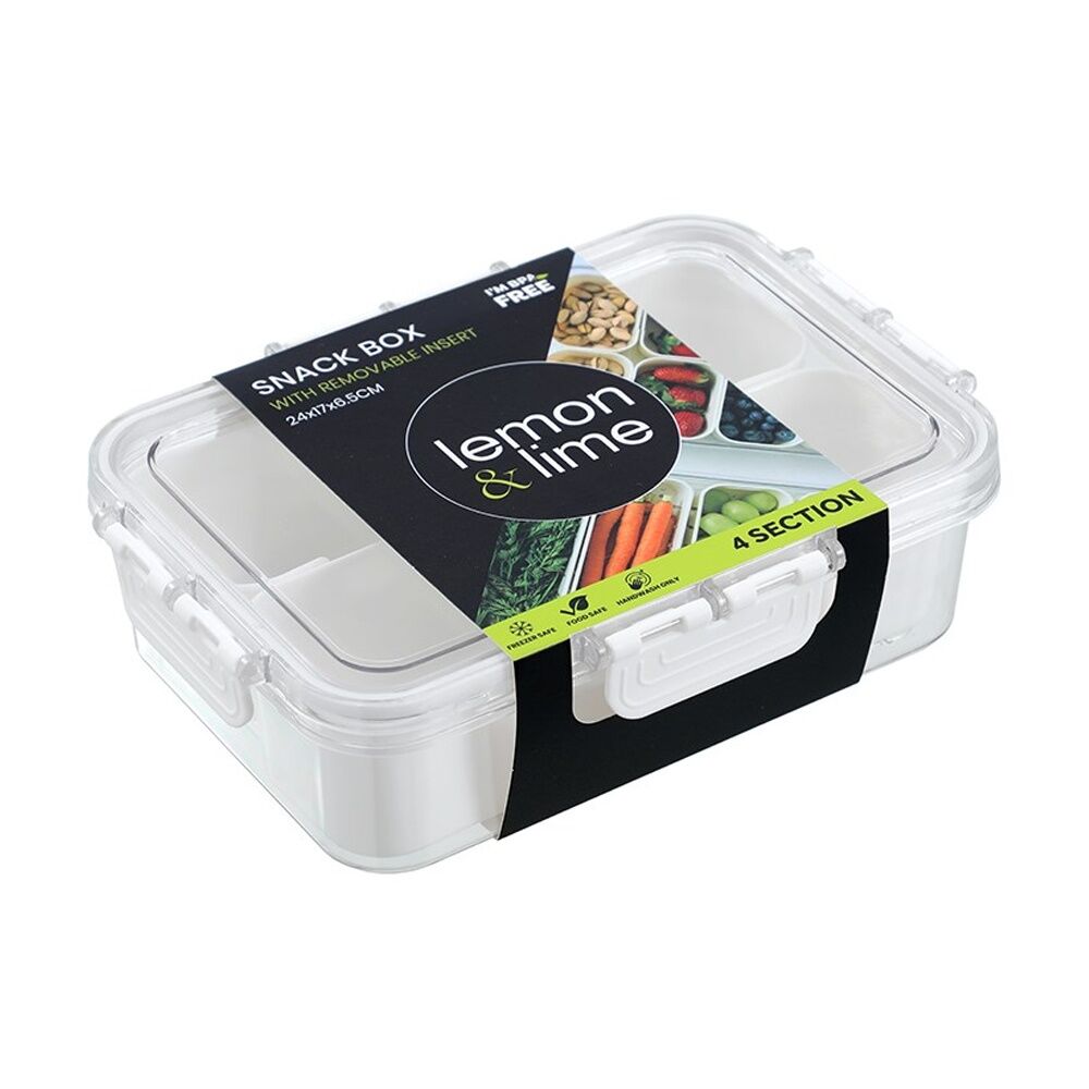 12PK Lemon And Lime Snackal Box 4 Section Reusable Food Container 24x17x6.8cm