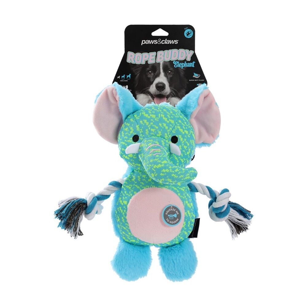 3x Paws And Claws Rope Buddy Fly-Knit Animals Dog Chew/Tug Squeaker Toy Assorted