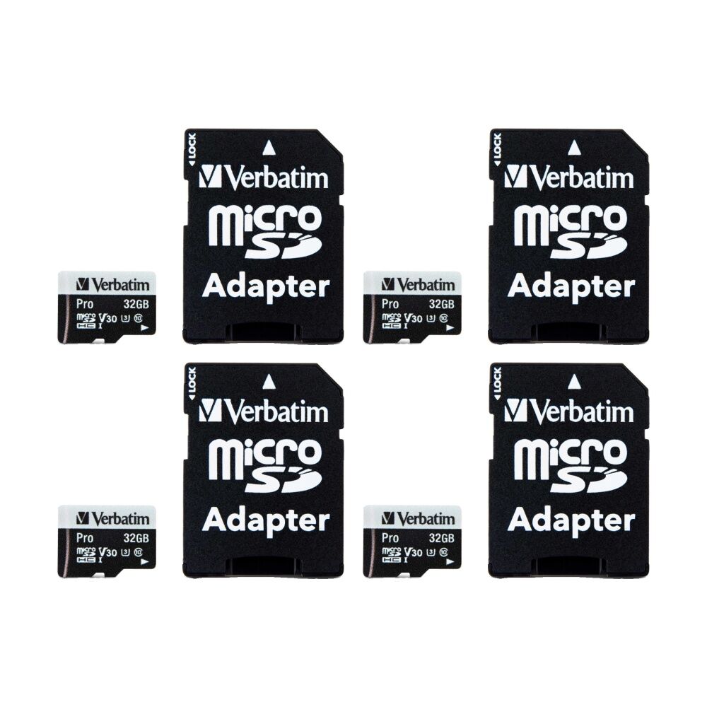 4PK VERBATIM Pro Micro SDHC Card (Class 10 UHS-I U3) w/ Adaptor 32GB