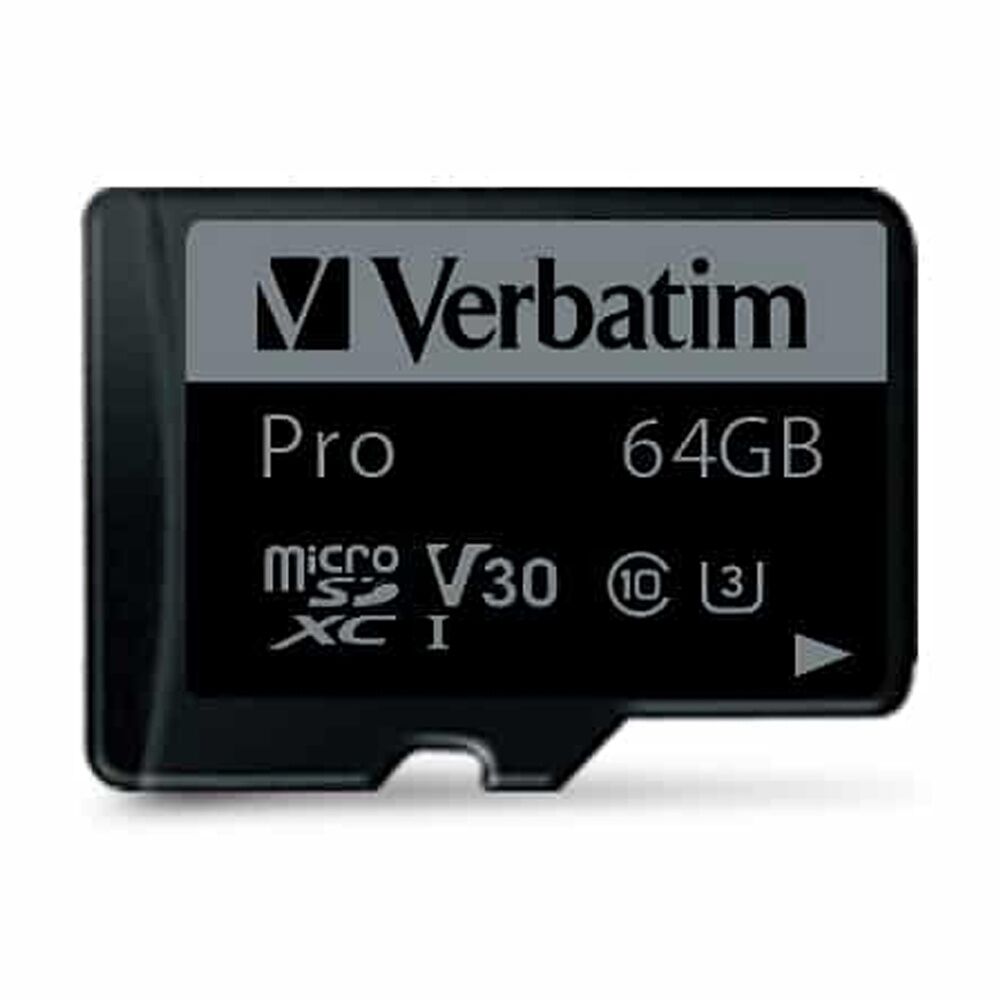 VERBATIM Pro Micro SDHC Card (Class 10 UHS-I U3) w/ Adaptor 64GB
