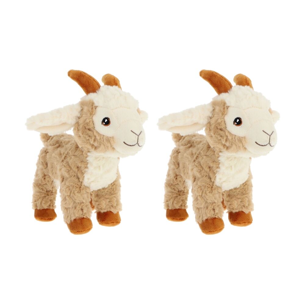 2x Keeleco Plush Toy Soft Cream/Brown Cuddly Stuffed Animal Pygmy Goat