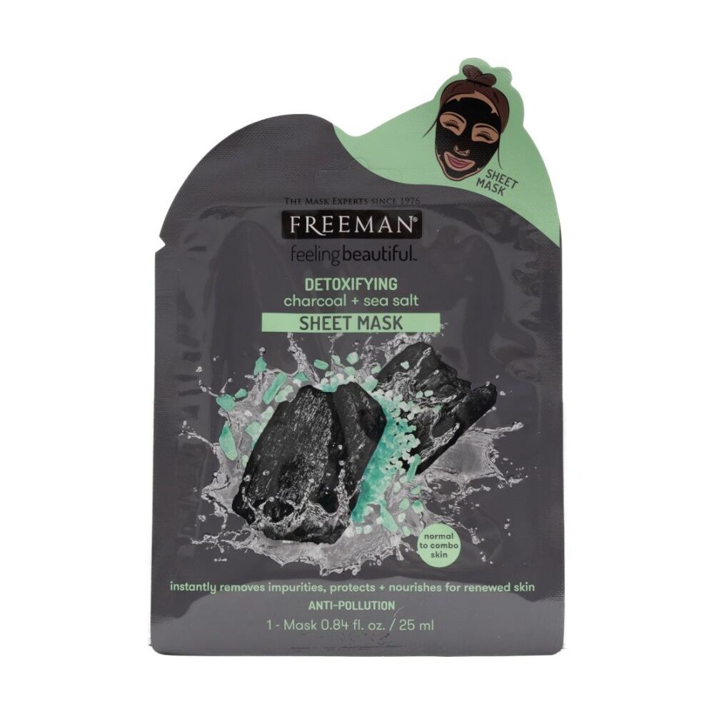 12PK Freeman Sheet Mask Detoxifying Charcoal & Sea Salt Normal/Combo Skin 25ml