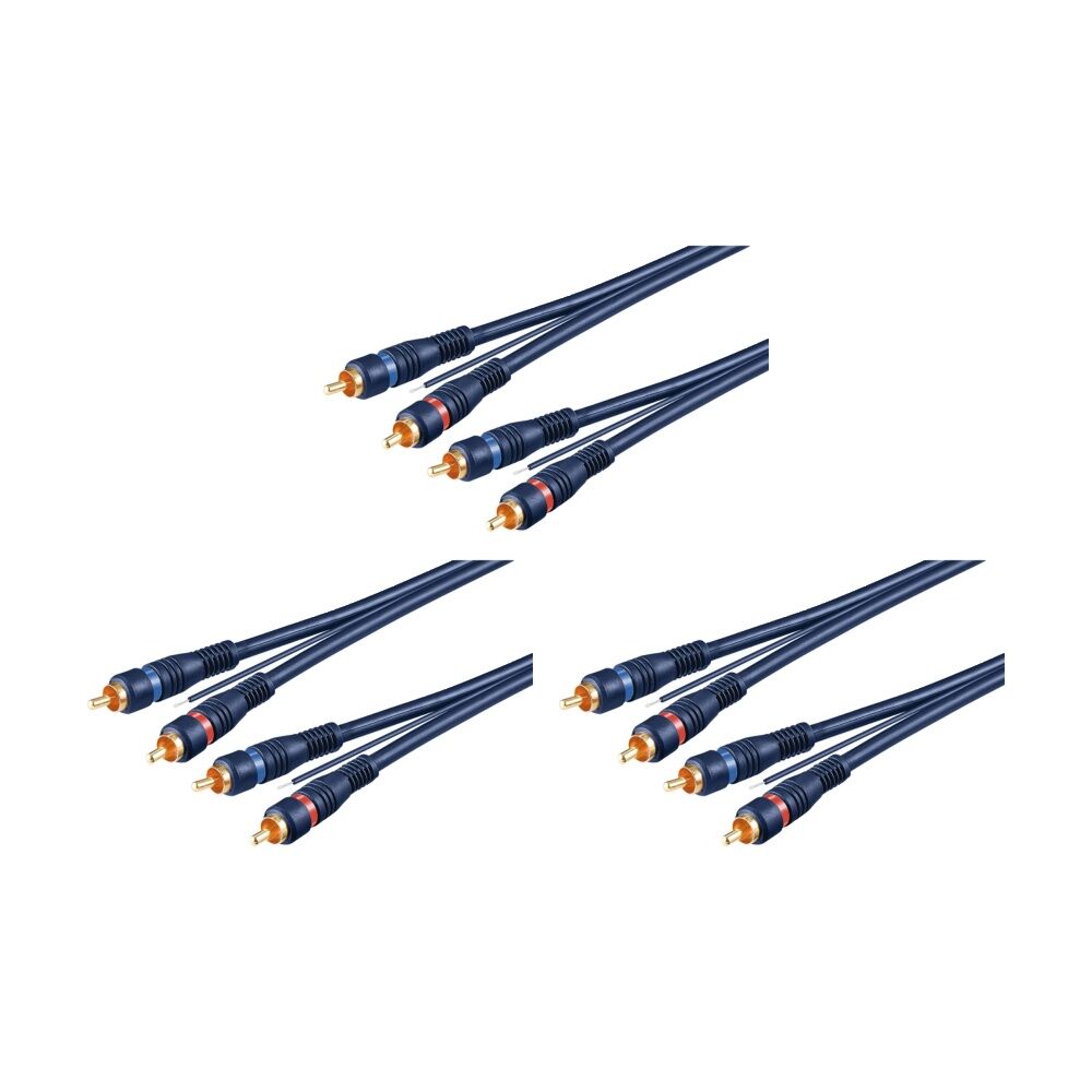 3PK Goobay Car Hi-Fi Stereo RCA Cable, Double Shielded 5M - Blue