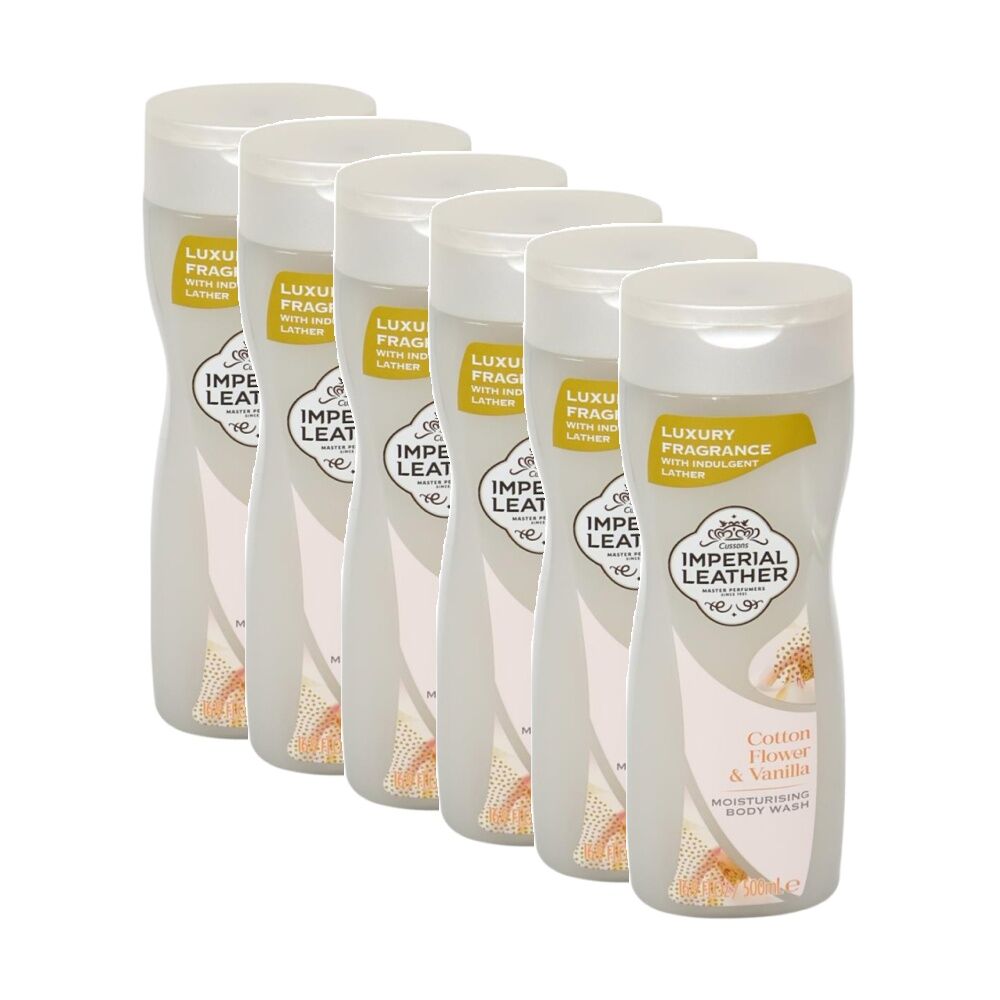 6PK Imperial Leather Moisturising Body Wash Cotton Flower & Vanilla Scent 500ml
