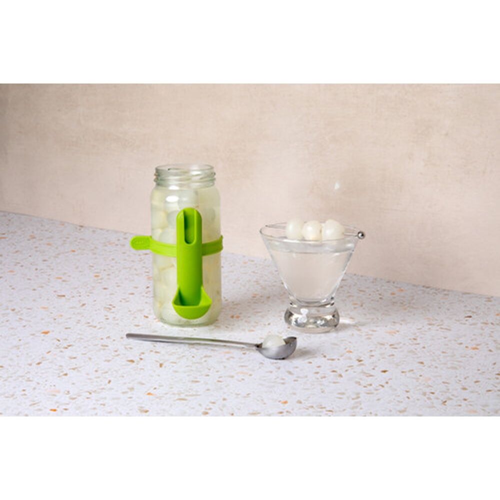 Chef'n Stainless Steel Condiment Strainer Spoon With Green Storage Caddy