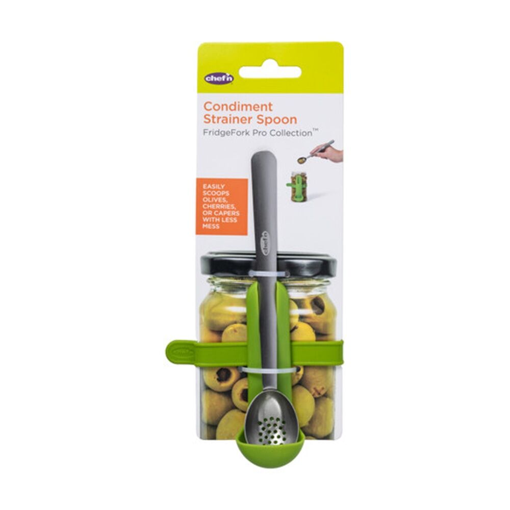 Chef'n Stainless Steel Condiment Strainer Spoon With Green Storage Caddy