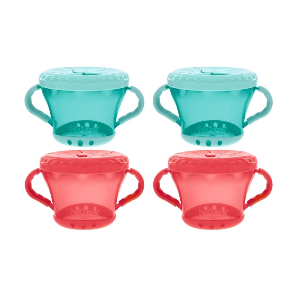 2x 2pc Nuby Snack Keeper Soft Lid Kids Plastic Food Container Multicolour