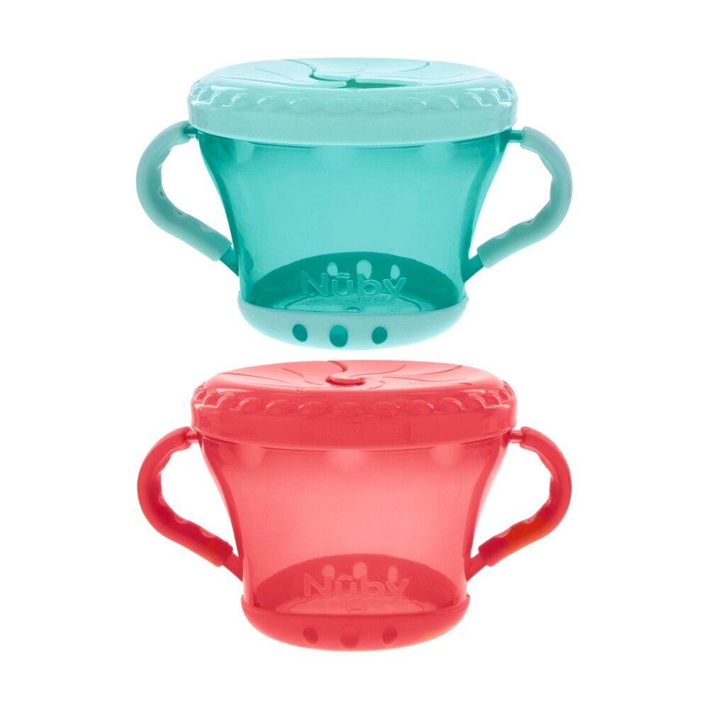 2x 2pc Nuby Snack Keeper Soft Lid Kids Plastic Food Container Multicolour